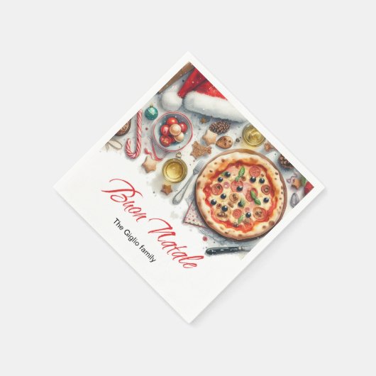 ブオンナターレウォーターカラークリスマスイタリアンパーティー スタンダードカクテルナプキン (角)