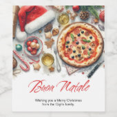ブオンナターレウォーターカラークリスマスイタリアンパーティー ワインラベル (シングルラベル)