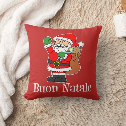 ブオンナターレクリスマイタリアンスサンタ装飾用クッション クッション (ブランケット)