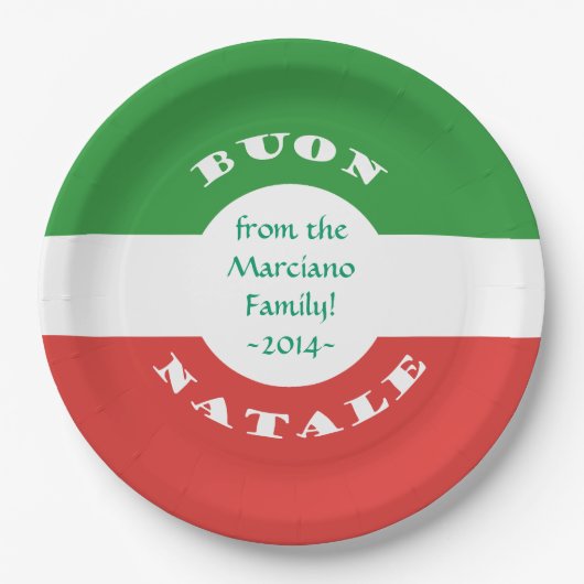 ブオンナターレクリスマスイタリアンパーティー国旗と名前 ペーパープレート (正面)