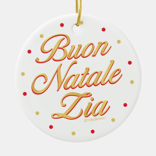 ブオンナターレツィアパーソナライズされた金ゴールドホワイトレッド セラミックオーナメント (正面)