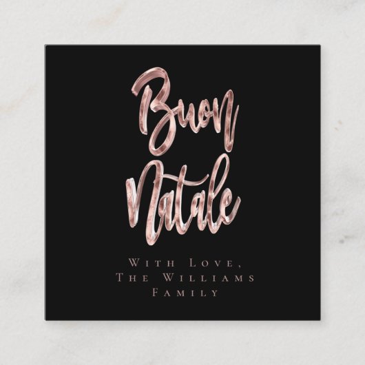 ブオンナターレピンクローズ金ゴールドイタリアンクリスマス スクエア名刺 (正面)