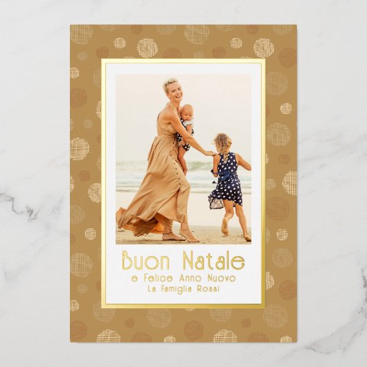 ブオンナターレフォト金ゴールドモダン水玉模様 箔シーズンカード (正面)