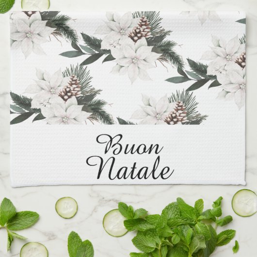 ブオンナターレメリーイタリアンクリスマスフローラ キッチンタオル (折り畳み)