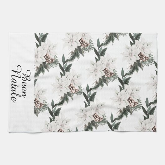 ブオンナターレメリーイタリアンクリスマスフローラ キッチンタオル (横)
