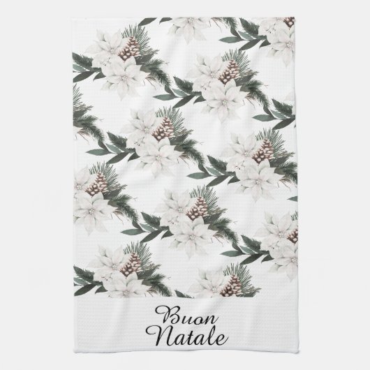 ブオンナターレメリーイタリアンクリスマスフローラ キッチンタオル (縦)