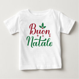 ブオンナターレメリーイタリアンクリスマスホリー ベビーTシャツ