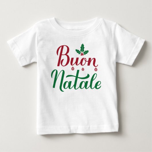 ブオンナターレメリーイタリアンクリスマスホリー ベビーTシャツ (正面)