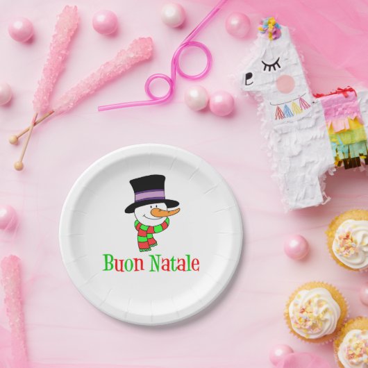 ブオンナターレメリーイタリアンクリスマス雪だるま ペーパープレート (パーティー)