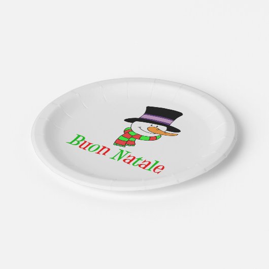 ブオンナターレメリーイタリアンクリスマス雪だるま ペーパープレート (アングル)