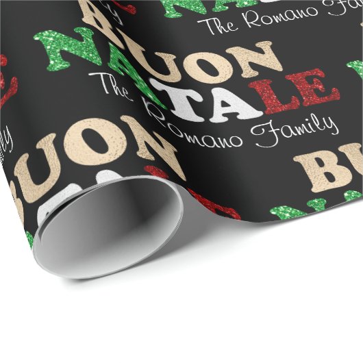 ブオンナターレ家族の名前イタリアンクリスマスon Black ラッピングペーパー (ロールコーナー)