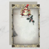 ブオンナターレ雪だるまクリスマス縁ど 便箋 (正面/裏面)