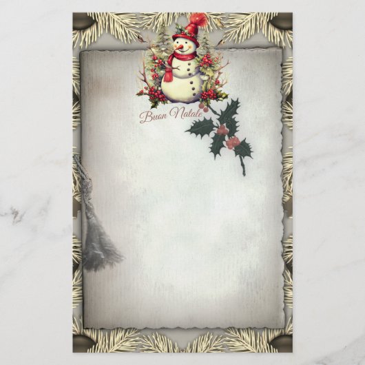 ブオンナターレ雪だるまクリスマス縁ど 便箋 (正面)