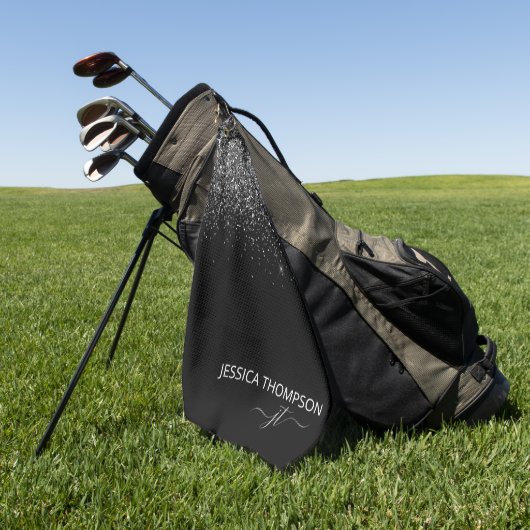 ブカスタマイズラックグリッターモダンモノグラム名 ゴルフタオル (グリーン)