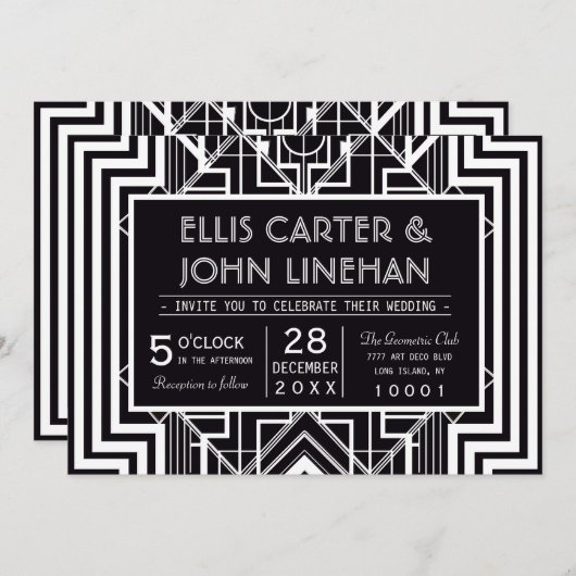 ブカスタムラックジオメトリ結婚式招待状 招待状 (正面/裏面)