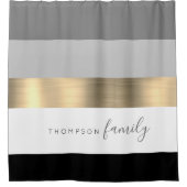 ブカスタムラッストライプのク金ゴールドファミリ名 シャワーカーテン (正面)