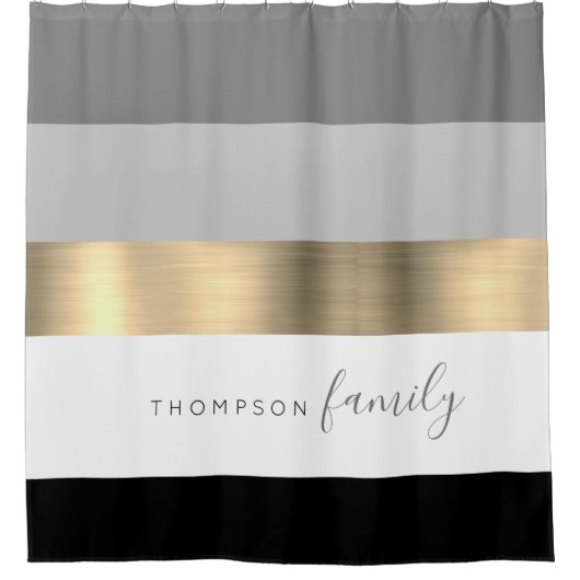 ブカスタムラッストライプのク金ゴールドファミリ名 シャワーカーテン (正面)
