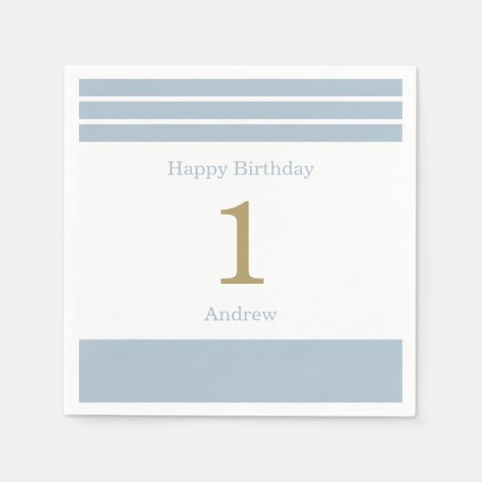 ブカスタムルーストライプ男の赤ちゃん誕生日ナプキンス スタンダードカクテルナプキン (正面)
