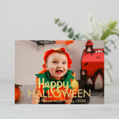 ブカボチャのジャックoランタンハッピーハローウィン写真 箔シーズンカード (立ち正面)
