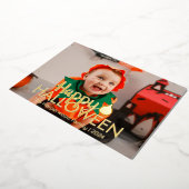 ブカボチャのジャックoランタンハッピーハローウィン写真 箔シーズンカード (回転した状態)