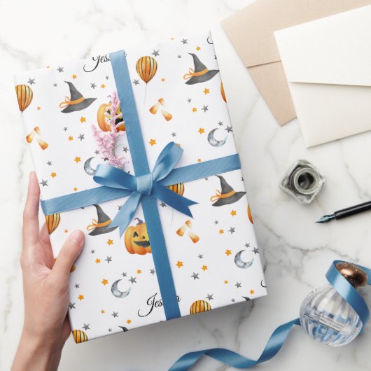 ブカボチャ秋ハロウィンパーソナライズされた名付き ラッピングペーパー (ギフト)