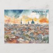 ブカレストカラフルルーマニアウォーターカラーシティビュー ポストカード (正面)