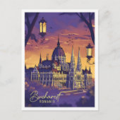 ブカレストルーマニアヴィンテージアートトラベルイラストレーション ポストカード (正面)