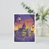 ブカレストルーマニアヴィンテージアートトラベルイラストレーション ポストカード (スタンド正面)