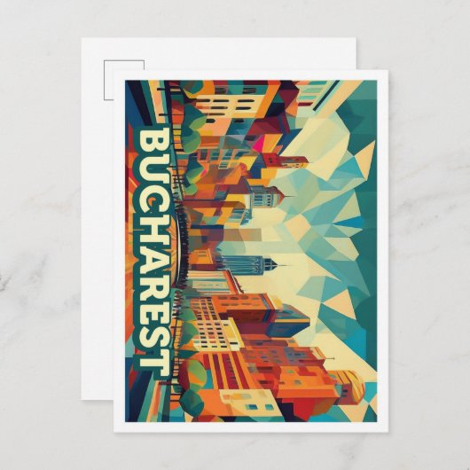 ブカレストルーマニア旅行芸術的カラフル ポストカード (正面/裏面)