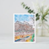 ブカレストルーマニア有名な旅行プレイスウォーターカラー ポストカード (スタンド正面)