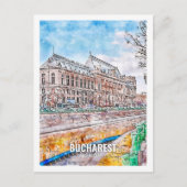ブカレストルーマニア有名な旅行プレイスウォーターカラー ポストカード (正面)