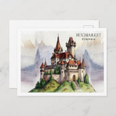 ブカレスト・ルーマニア | オールドタウンウォーターカラーアート シーズンポストカード (正面/裏面)