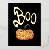 ブカワイイおもしろいハロウィーンスプコクタキュラーオレンジカボチャ 箔シーズンポストカード (正面)