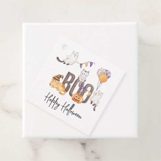 ブカワイイ子のハッピーハローウィン猫幽霊たちカボチャ フェイバータグ (インサイチュ)