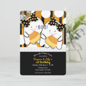 ブカワイイ幽霊ツインガールズハロウィーン誕生日パーティー 招待状 (スタンド正面)