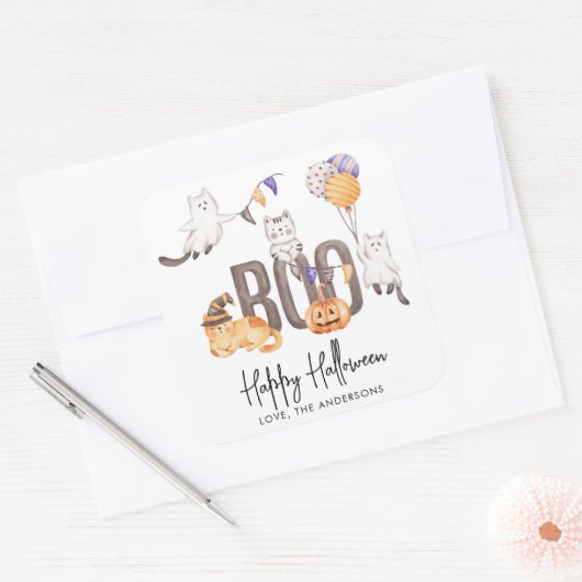 ブカワイキッドハッピーハローウィン猫猫好き スクエアシール (封筒)