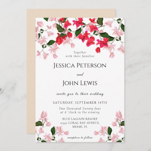 ブガインビラカラフルフラワー結婚式招待状 招待状 (正面/裏面)