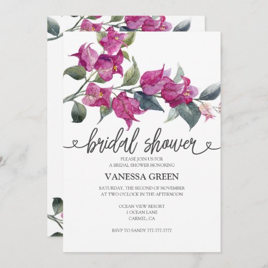 ブガエ地中海のンビリアブライダルシャワー 招待状 (正面/裏面)