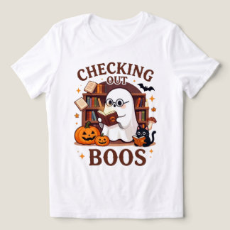 ブキミな本好きのハロウィン チェックアウトする亡霊たち トライブレンドTシャツ