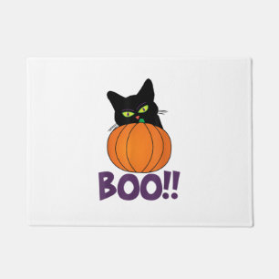 ブキャッおもしろいクのパンプキンハロウィン部分 ドアマット