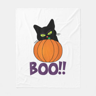 ブキャッおもしろいクのパンプキンハロウィン部分 フリースブランケット