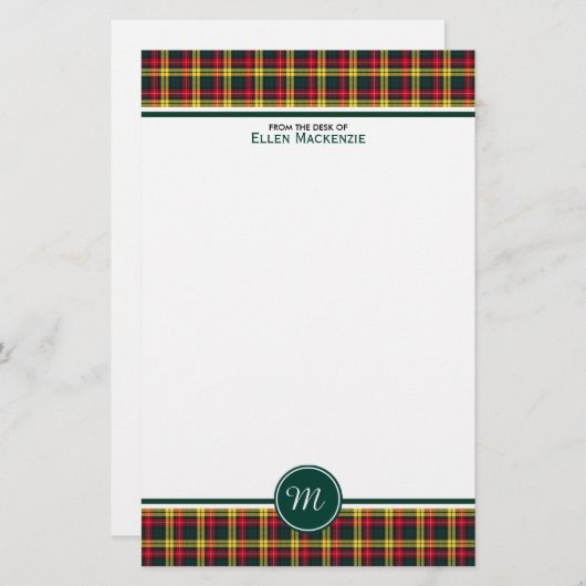 ブキャナンクランタータンチェック赤と黄色の格子模様モノグラム 便箋 (正面/裏面)
