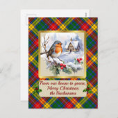 ブキャナンタータンチェック(ロビン付パーソナライズされた) シーズンポストカード (正面/裏面)
