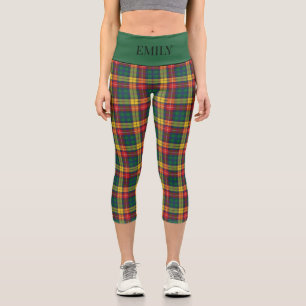 ブキャナンScotish Plaid Red Green Yellow追加の名前 カプリレギンス