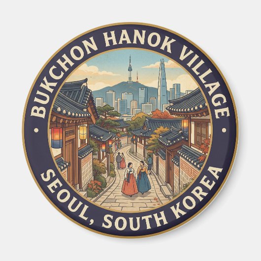 ブクチョン ハノク村、ソウル 韓国南 マグネット (正面)