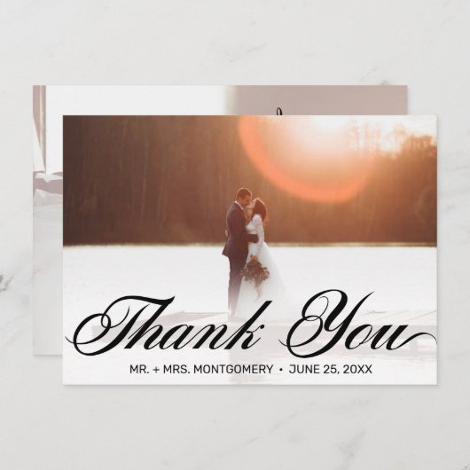 ブクラシックラックスクリプトタイポグラフィ結婚ズ サンキューカード (正面/裏面)