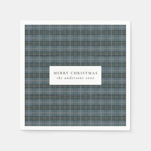 ブクラシックルータータンチェックプレイドクリスマス スタンダードカクテルナプキン (正面)