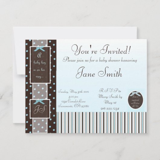 ブクラシックルーボーイベビーシャワー招待状 招待状 (正面)