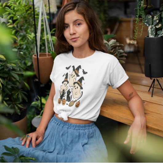 ブクルーウィッチー幽霊黒猫かわいいハロー Tシャツ