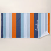 ブクールルーズとオレンジストライプ名前をカスタムする ビーチタオル (正面)